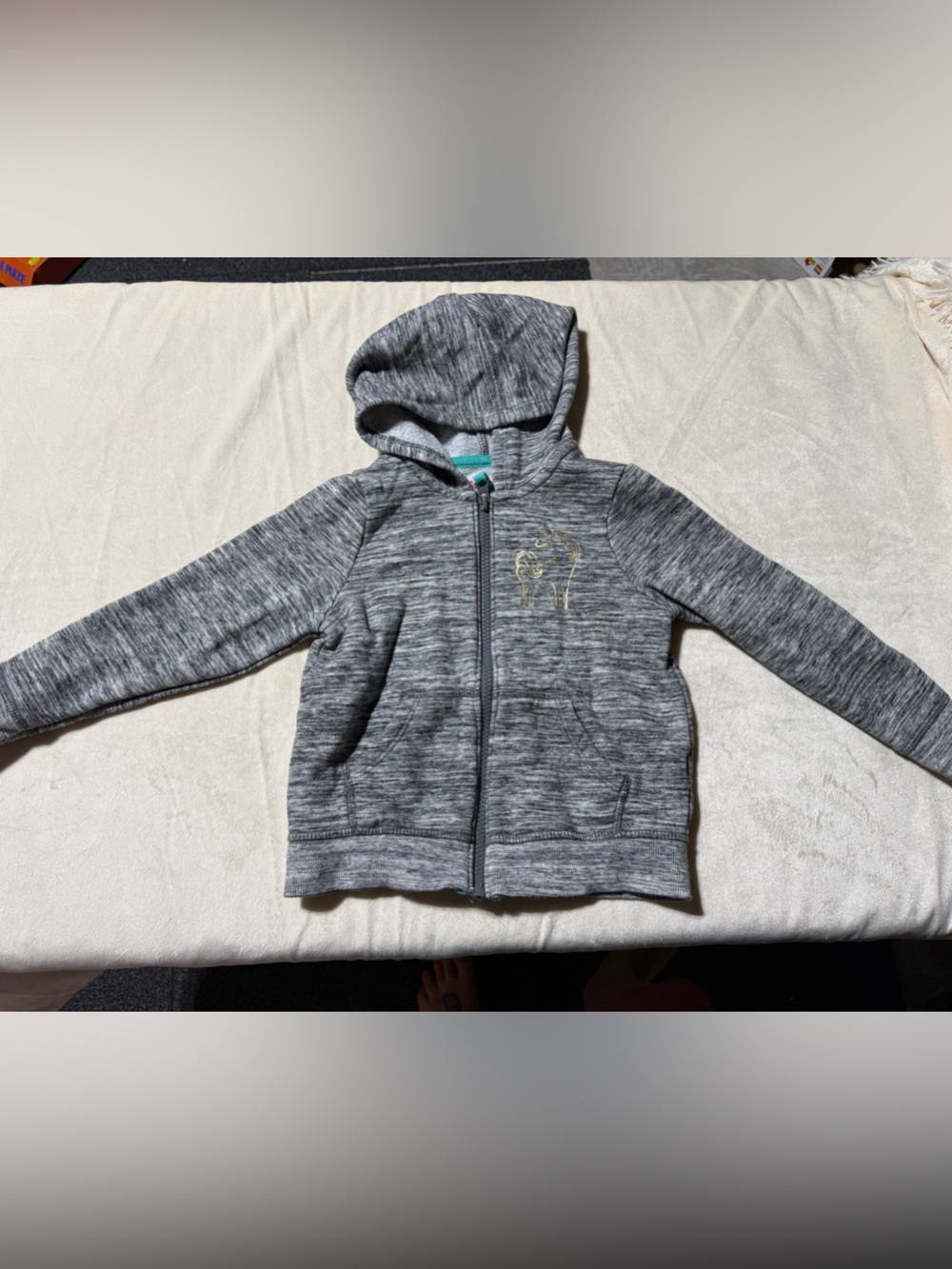 Cat & Jack Heather Gray Full-Zip Hoodie Gold Graphic Kids Size 4T